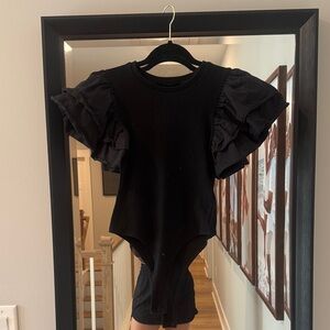 Anna Grace Black Ruffle Sleeve Bodysuit